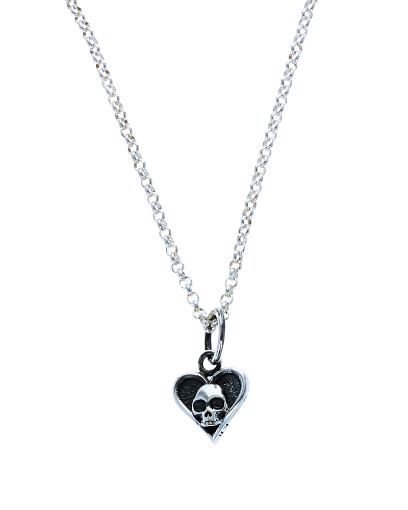 King Baby Studio King Baby Studio Sterling Silver High Roller Club Micro Skull Heart Suit Pendant Necklace, 18
