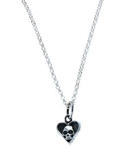 King Baby Studio King Baby Studio Sterling Silver High Roller Club Micro Skull Heart Suit Pendant Necklace, 18