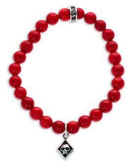 King Baby Studio King Baby Studio Sterling Silver High Roller Club Red Coral Bead Micro Skull Diamond Card Suit Charm Bracelet