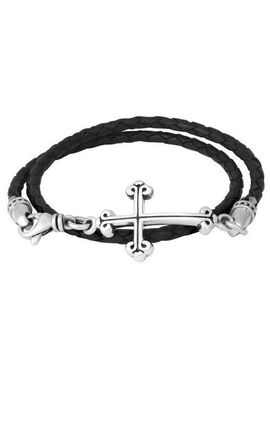 King Baby Studio King Baby Studio Thin Braided Leather Traditional Cross Double Wrapped Bracelet