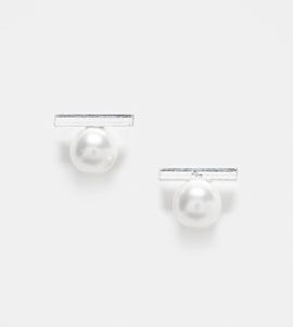 Kingsley Ryan Kingsley Ryan bar and pearl stud earrings in sterling silver