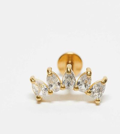 Kingsley Ryan Kingsley Ryan crystal curved labret piercing earring in gold plate