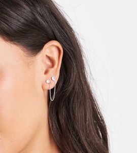 Kingsley Ryan Kingsley Ryan double gem and chain single earring in sterling silver