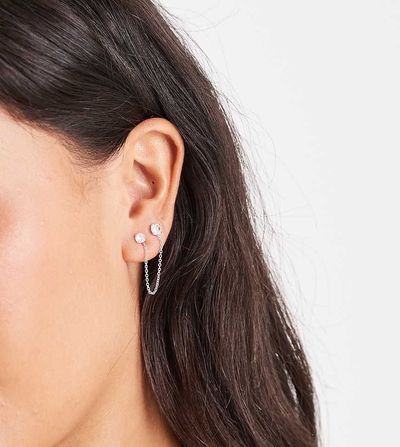 Kingsley Ryan Kingsley Ryan double gem and chain single earring in sterling silver