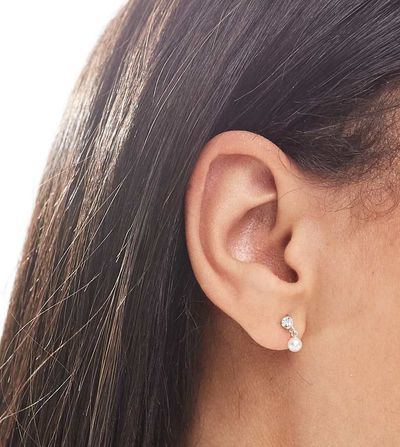Kingsley Ryan Kingsley Ryan gem and faux pearl drop stud earrings in sterling silver