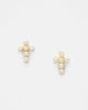 Kingsley Ryan Kingsley Ryan gold plated faux pearl cross stud earrings - 1