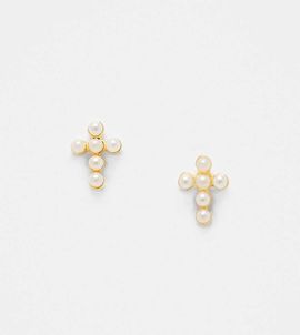 Kingsley Ryan Kingsley Ryan gold plated faux pearl cross stud earrings
