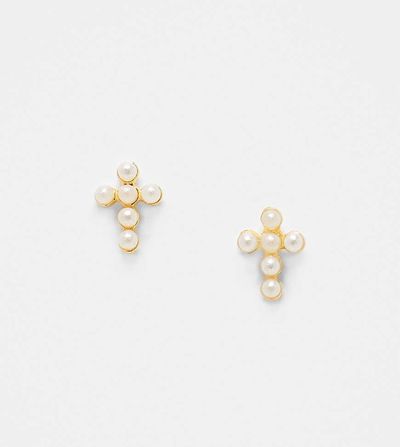 Kingsley Ryan Kingsley Ryan gold plated faux pearl cross stud earrings