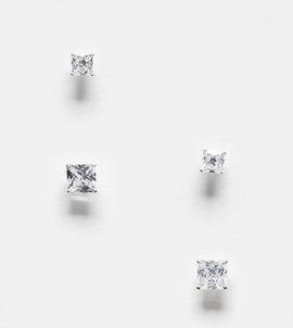 Kingsley Ryan Kingsley Ryan pack of 2 square crystal stud earrings in sterling silver