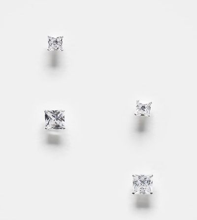 Kingsley Ryan Kingsley Ryan pack of 2 square crystal stud earrings in sterling silver