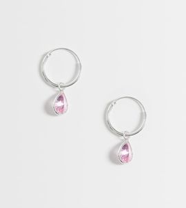 Kingsley Ryan Kingsley Ryan pink gemset teardrop dangle hoop earrings in sterling silver