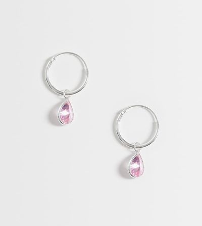 Kingsley Ryan Kingsley Ryan pink gemset teardrop dangle hoop earrings in sterling silver