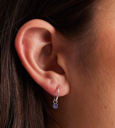 Kingsley Ryan Kingsley Ryan purple gemstone drop hoop earrings in silver