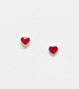 Kingsley Ryan Kingsley Ryan red enamel heart stud earrings in sterling silver