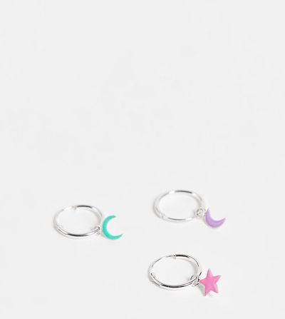 Kingsley Ryan Kingsley Ryan x3 pack pastel enamel huggie hoops in sterling silver-Purple