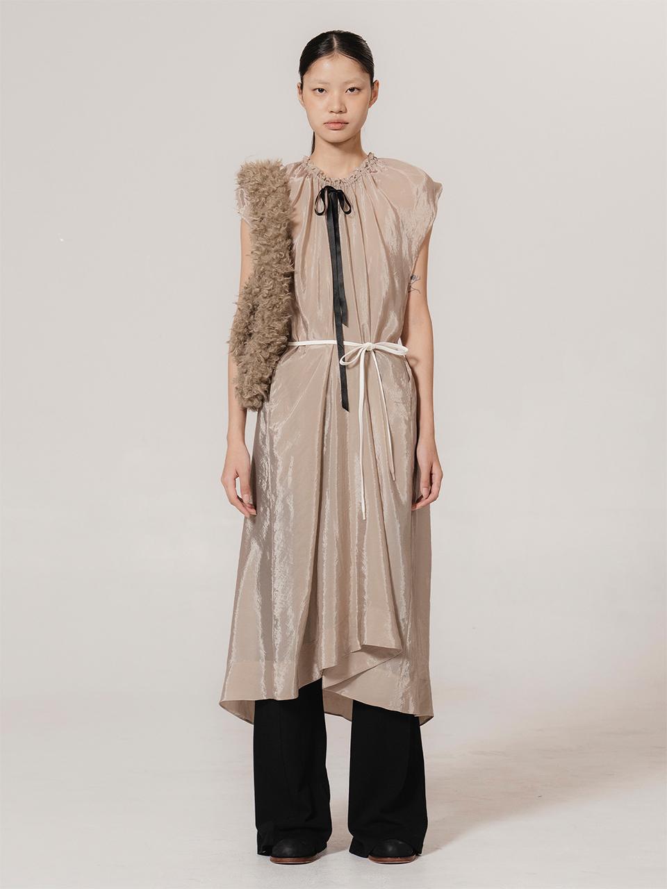 kiok Draped Silky Ribbon Low-Waist Dress