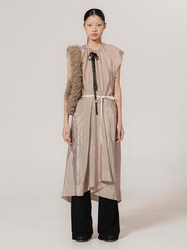 kiok Draped Silky Ribbon Low-Waist Dress