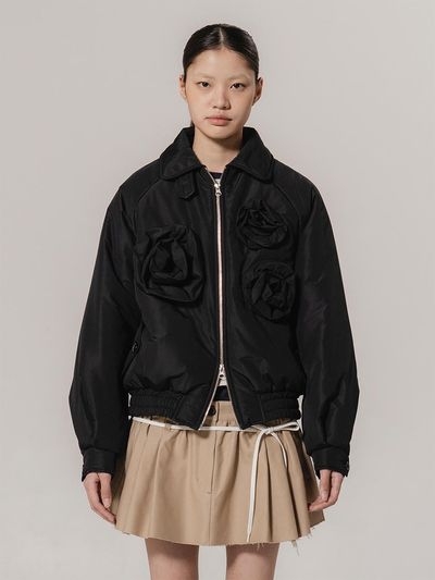 kiok Flower Applique Insulated Classic Bomber Jacket