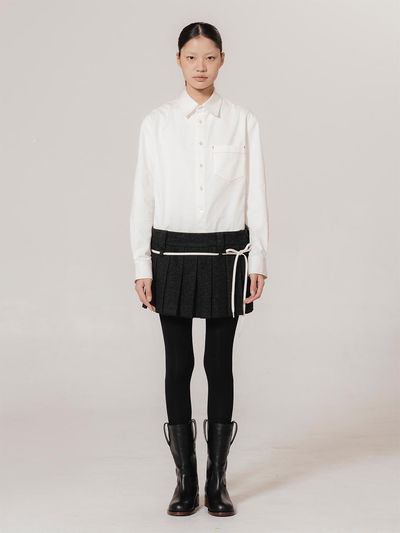kiok Laced-up Pleated Herringbone Mini Skirt [Dark Charcoal]