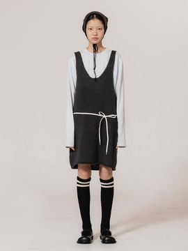 kiok Laced-Up Wool Knit Sleeveless Dress [Charcoal]