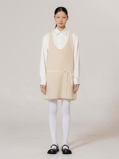 kiok Laced-up Wool Sleeveless U-neck Dress [Vanilla Veil]
