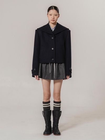 kiok Single-Breasted Wool Sailor Collar Coat