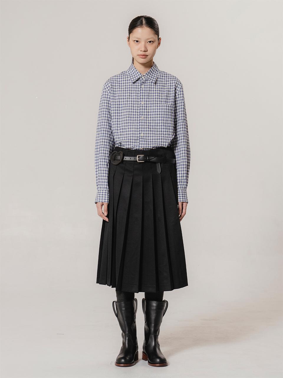 kiok Wool Pleated Handmade Heart Detail Midi Skirt [Noir]