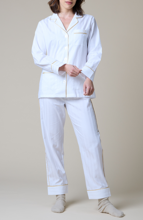 KIP KIP Heart Embroidered Cotton Long Pajama Set