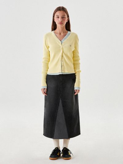 KIRSH Damage Washing Long Denim Skirt - Black