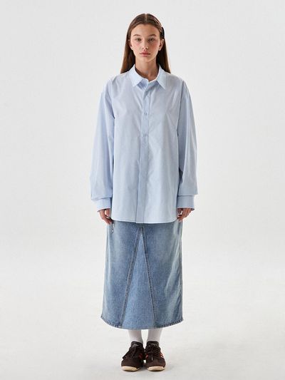 KIRSH Damage Washing Long Denim Skirt - Blue