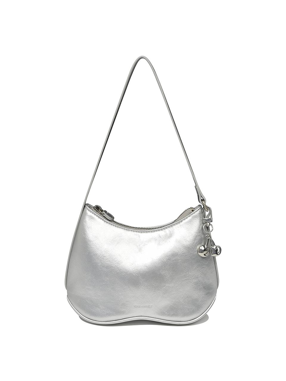 KIRSH Glossy PU Leather Curved Bottom Pocket Signature Handbag [Silver]
