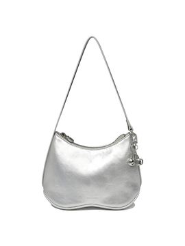 KIRSH Glossy PU Leather Curved Bottom Pocket Signature Handbag [Silver]