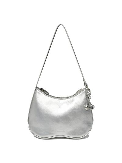 KIRSH Glossy PU Leather Curved Bottom Pocket Signature Handbag [Silver]
