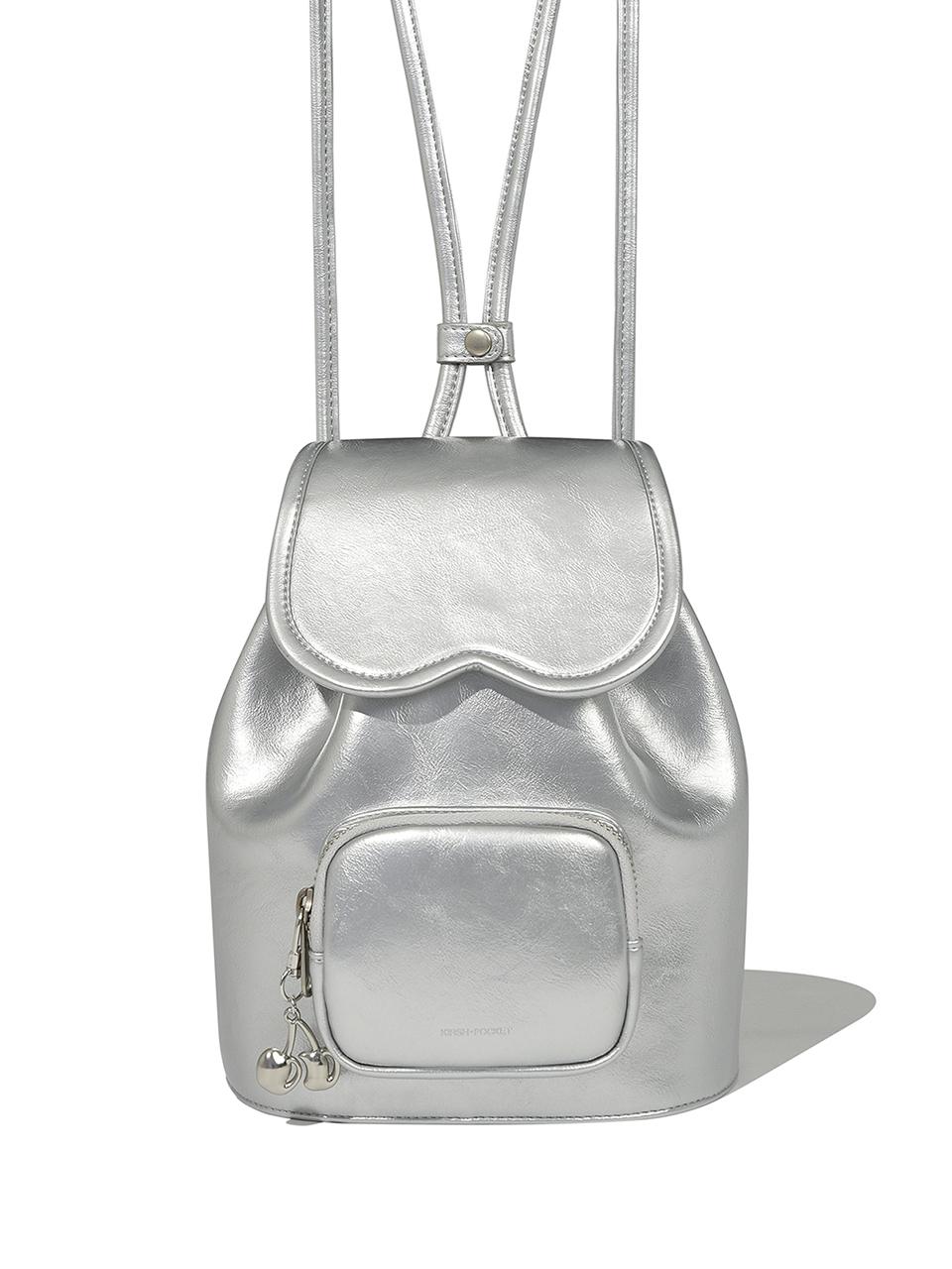 KIRSH Glossy PU Leather Signature Pocket Backpack [Silver]