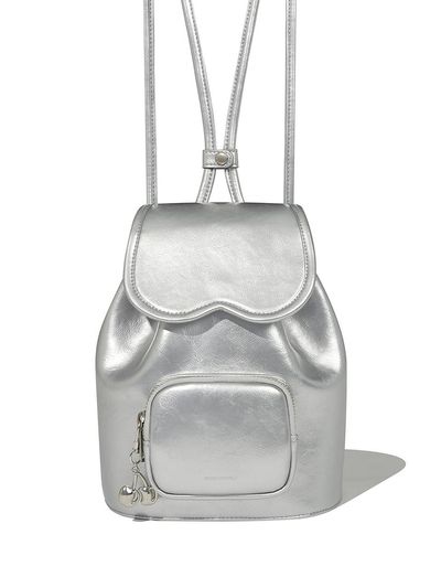 KIRSH Glossy PU Leather Signature Pocket Backpack [Silver]