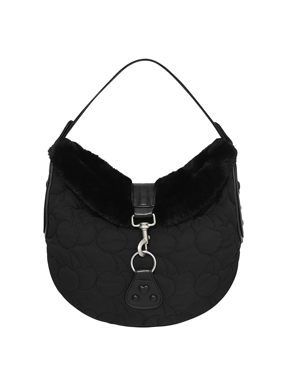 KIRSH RED Quilting Fur Handbag [Black]