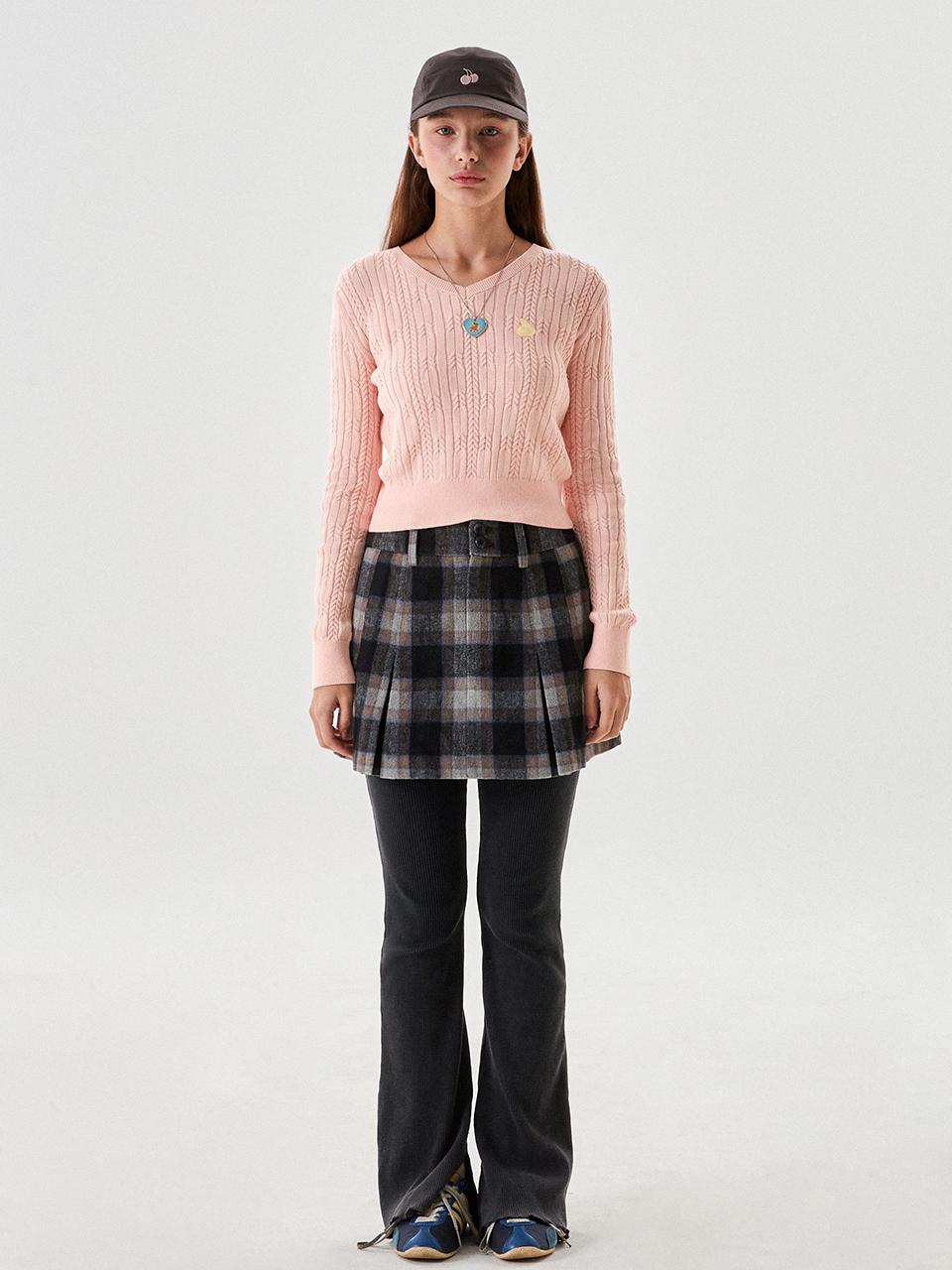 KIRSH V-neck Cropped Cable Sweater