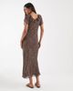 Kiss The Sky Kiss the Sky chiffon midaxi dress with ruffle edging in brown and white polka dot print-Multi - 3