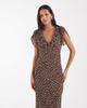 Kiss The Sky Kiss the Sky chiffon midaxi dress with ruffle edging in brown and white polka dot print-Multi - 4