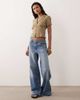 Kiss The Sky Kiss the Sky collared halter neck striped top in olive green - 4