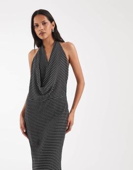Kiss The Sky Kiss the Sky cowl neck slinky maxi dress in black-Multi