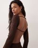 Kiss The Sky Kiss The Sky Freya long sleeve backless mini dress in brown lace - 3