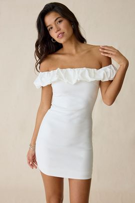 Kiss The Sky Kiss The Sky Head In The Clouds Off-The-Shoulder Mini Dress in White, Women's at Urban Outfitters