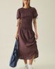 Kiss The Sky Kiss The Sky Hope Shirred Short Sleeve Maxi Dress in Maroon, Women's at Urban Outfitters - 1