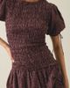 Kiss The Sky Kiss The Sky Hope Shirred Short Sleeve Maxi Dress in Maroon, Women's at Urban Outfitters - 3