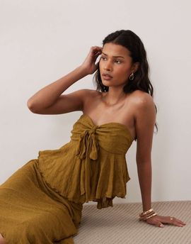 Kiss The Sky Kiss The Sky juniper strapless tie top in olive green