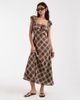 Kiss The Sky Kiss the Sky milkmaid maxi dress with puff sleeves and keyhole detailing in mocha plaid-Multi - 2