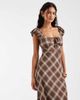 Kiss The Sky Kiss the Sky milkmaid maxi dress with puff sleeves and keyhole detailing in mocha plaid-Multi - 3
