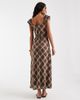 Kiss The Sky Kiss the Sky milkmaid maxi dress with puff sleeves and keyhole detailing in mocha plaid-Multi - 4