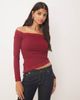 Kiss The Sky Kiss The Sky off the shoulder long sleeve top with lace detail in burgundy-Red - 1